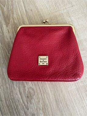 LIKE-NEW Dooney & Bourke Red Pebbled Leather Kiss-Lock Clutch with Gold Hardware